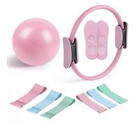 Générique at Home Pilates Kit - Magic Circle Pilates Ring & Ball & 6 Resistance Bands for Toning Arms & Anti-Slip Socks & Action Guide (Pink)