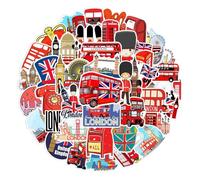 Générique Autocollants Londres - Stickers imperméables Drapeau Britannique & Bus Rouge | Idéal pour hydraflask, Ordinateurs Portables, Bouteilles d’Eau, Planches à roulettes, téléphones, déco Vintage