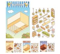 Générique Autocollants Maison Miniature Kit | Décalcomanies Scène Maison 4 Pièces Effet 3D,Autocollants Déstressants Cartoon pour Passionnés de Loisirs Créatifs Ados Adultes,Activité Scolaire Album
