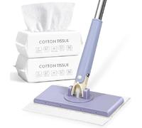 Générique Automatic Cloth Changing Mini Mop, 360°Rotating Automatic Cloth Changing Mop with 100Pcs Face Towels, Automatic Mini Mop, Hands-Free Mini Mop for Bathroom & Kitchen (93cm/37in,Purple)