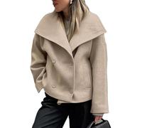 Générique Automne Et Hiver Pour Femmes Élégantes Affaires Décontractées À Double Boutonnage Veste Courte À La Mode Lâche Classique Chaude En Mélange De Laine (Kaki,S)