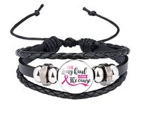 Générique Avec Bracelet Avec De Anneaux Sensibilisation cancer du sein Soins mignons autour du sein Accessoires Bracelet en cuir fait main Femmes Maman Empilable Bracelet Jonc De Bijoux (E, One Size)
