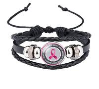 Générique Avec Bracelet Avec De Anneaux Sensibilisation cancer du sein Soins mignons autour du sein Accessoires Bracelet en cuir fait main Femmes Maman Empilable Bracelet Jonc De Bijoux (A, One Size)