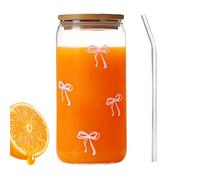 Générique avec Couvercles et Pailles | 500ml Gobelet Mignon avec Noeud,Bocal De Boisson,Pour Café Glacé, Cocktail, Thé Matcha, Eau De Boisson, Filles Adolescentes, Bar À