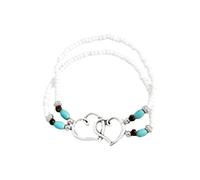 Générique Avec Ensembles Couple Messages Hommes Anneaux Resort, collier de perles d'amour Double, Bracelet pour femme Acier Inoxydable Naturelle En Phrases Anneaux (White, One Size)