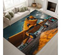 Générique Avion Jaune Piste Hélice Noire Doux Tapiss Dessin animé Photographie Aviation Imprimé Tapis Énergique Aventure Amusant Lavable Tapis de Antidérapant Bleu pour Chambre Enfants 90 x 150 cm