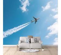 Générique Avion Papier Peint 3D Panoramique Intissé Papier Peint 450 × 315 cm Ciel Bleu, Nuages Blancs, Avions Photo Mural Moderne Poster XXL, Pour Salon Chambre Tv Fond Murale Décoration