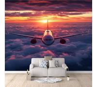 Générique Avion Papier Peint Photo, Nuages Feu Mat image Muraux Poster, épaissi Photo Murale pour Chambre Salon Chambre d'enfants Mur de fond TV Dortoir Décoration Murale 150 x 105 CM