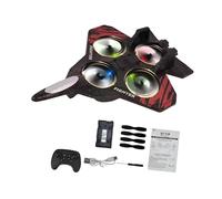 Générique Avion Télécommandé Enfant Avion à Aile Fixe Avion de Chasse RC Jouet Planeur Acrobatie Télécommandé LED Colorées Intégrées Structure Mousse PP Solide, Rouge 1 Batterie