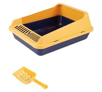 Générique Bac à Litière Ouvert pour Chats, Bac à Litière à Bords Hauts, Ouverture Semi-fermée pour Litière pour Animaux de Compagnie, L Bleu Jaune