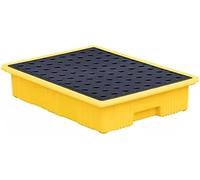 Générique Bac de rétention empilable pour fûts d'huile - Plateau de rétention modulaire avec Drain, Plateforme de sécurité Industrielle à Grille pour Garage/Usine, Jaune, Robuste, 50 x 36 x 10 cm