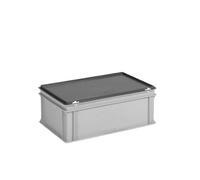 Générique Bac Euro professionnel 60 x 40 x 24 cm 40 litres avec couvercle, conteneur en plastique gris empilable