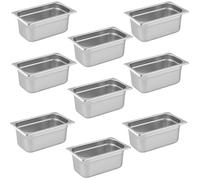 Générique Bac Inox GN 1/3 x 100 mm - Acier Inoxydable Alimentaire - Empilable - Compatible Lave-Vaisselle (Pack de 9)