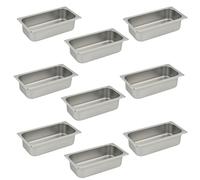 Générique Bac Inox GN 1/3 x 65 mm - Acier Inoxydable Alimentaire - Empilable - Compatible Lave-Vaisselle (Pack de 9)