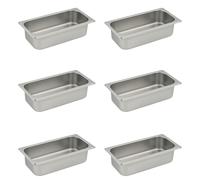 Générique Bac Inox GN 1/3 x 65 mm - Acier Inoxydable Alimentaire - Empilable - Compatible Lave-Vaisselle (Pack de 6)