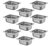 Générique Bac Inox GN 1/6 x 65 mm - Acier Inoxydable Alimentaire - Empilable - Compatible Lave-Vaisselle (Pack de 9)