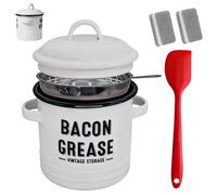 Générique Bacon Grease Container - Steel Oil Container | Pot Fat Storage, With Strainer, 48 Oz Stainless Steel Oil Filter Pot For Kitchen, Green Cooking Oils Storage Holder