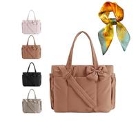 Générique Bag Crush Bow Tote Bag,Puffy Lightweight Purse for Women,Lightweight Puffy Quilted Bow Handbag Shoulder Bag,for Daily (Brown)