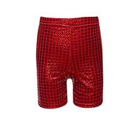 Générique Baggy Garcon Short à Trois Points à Paillettes pour Enfants et Adultes,Pantalon de Danse,Short d'entraînement,pour Assister des Spectacles et des événements(Red,12-13 Ans)