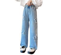 Générique Baggy Jeans Fille Pantalons en Denim Ample À Taille Élastiquée Ado Fille Jean Straight Pants Long avec Poches Casual Vintage Y2k Streetwear 2025 Printemps Automne
