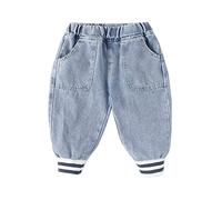 Générique Baggy Jeans pour Garçons Élastique,Jeans Élastique Cordon Poignets Pantalons en Denim Pantalon Garcon Années 90 Hip Hop Streetwear Le Printemps Et L'Automne (Bleu Clair,3-4 Ans)