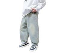 Générique Baggy Jeans pour Garçons lastique Pantalons en Denim Jogging Basket-Ball Taille Elastique Vintage Loose Boys Trousers Hip Hop Streetwear cole Loisirs Printemps té