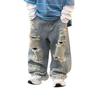 Générique Baggy Jeans pour Garçons Pantalon Jogger Denim Facile À Enfiler Garçon Slim Fit Tapered Jean 16 Ans Garcon Regular 3 avec Cordon Style Urbain Hip Hop Streetwear (Bleu,11-12 Ans)