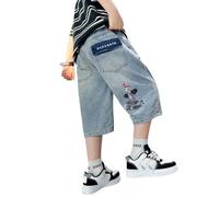 Générique Baggy Jeans pour Garçons,Y2K Jean Garçon Soft Performance Pantalons en Denim Y2K Pantalon Rétro Style Short Garcon 6 Ans Hip Hop Streetwear Droit Tour De Hanches Medium (Bleu,11-12 Ans)