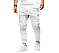 Générique Baggy Jogging Homme avec Cordon Coulissant de Chantier Pantalon Peintre Pantalons de Sport Classique Bas Survetement Pantalon Cargo Vêtements de Sport pour Homme Blanc L