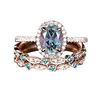 Générique Bague de couple Mariage Saint-Valentin 3 pièces Unique ovale coupe bague de fiançailles en or Rose Art déco mariage mariée pour les femmes (A, A)