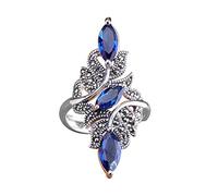 Générique Bague de couple Mariage Saint-Valentin Bague en de fleur artificielle bleue en strass élégante pour les femmes mode bagues Zircon complet pour les femmes taille 5 12 (Blue, 6)