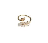 Générique Bague de couple Mariage Saint-Valentin Zircon Feuille Anneau Femme Mode Personnalité Anneau Évider Amour Ouverture Dames Anneaux (GD2, One Size)