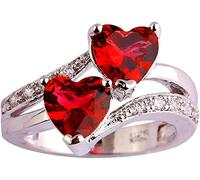 Générique Bague de fiançailles bague coeur arc-en- éternel double filles bagues pour femmes Bagues Clous Anneaux (red, 9)