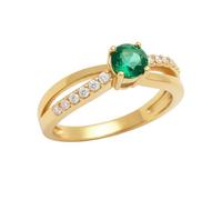 Générique Bague Émeraude Femme Plaqué OR 18 Carats - Zirconium Vert Rond 5mm & Pavage - Bague Pierre Précieuse Hypoallergénique