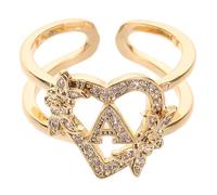 Générique Bague Fleur Initiale Ouverte en Cuivre Plaqué Or, Anneau Réglable et Empilable pour Femmes et Adolescentes, Design Unique Confortable pour Toutes Occasions