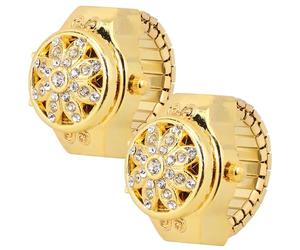 Générique Bague Montre Électronique Dorée Ornée de Cristaux, Design Pétale Décoratif, Lot de 2 Pièces, Alliage de Zinc, Montre à Bague Chic pour Femme, Accessoire Bijou et Pratique