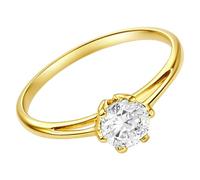 Générique Bague Solitaire Femme en Plaqué Or 18 Carats - Unique Oxyde de Zirconium Blanc Brillant de 5mm Éclat Diamant - Alliance de Fiançailles Romantique et Classique - Poinçonnée - Tailles 48 à 66