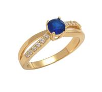 Générique Bague Solitaire Femme Plaqué OR 18 Carats & Zirconium Bleu Saphir 5mm - Anneau Croisé Pavé - Bague Promesse/Anniversaire
