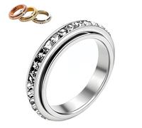 Générique Bague tournante scintillante - Bague anti-stress rotative - Symbole de vœux et de chance Résistante à l'eau et inaltérable Idéale pour le quotidien, les soirées et comme cadeau. (Argent,9)