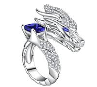 Générique Bagues à thème Loong chinois ouvertes modernes, décorées avec des diamants, accessoire pour tout le monde, cerceau chinois fait à la main
