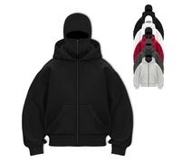 Générique Balaclava Hoodie, Balaclava Zip Hoodie,Double Hooded Zip Jacket Wind, Resistant Winter Hoodies for Men'S & Women'S (black,M)