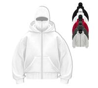 Générique Balaclava Hoodie, Balaclava Zip Hoodie,Double Hooded Zip Jacket Wind, Resistant Winter Hoodies for Men'S & Women'S (white,Grand)