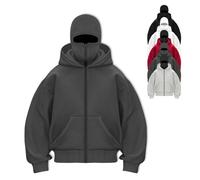 Générique Balaclava Hoodie, Balaclava Zip Hoodie,Double Hooded Zip Jacket Wind, Resistant Winter Hoodies for Men'S & Women'S (gray,TTG)
