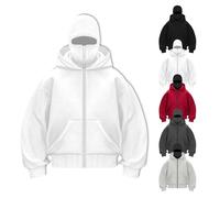 Générique Balaclava Hoodie with Built-In Eye Mask, Unisex Masked Hoodie, Hip-Hop Hoodies Sweatshirt Wind Resistant Athletic Coat (white,L)