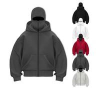 Générique Balaclava Hoodie with Built-In Eye Mask, Unisex Masked Hoodie, Hip-Hop Hoodies Sweatshirt Wind Resistant Athletic Coat (gray,2XL)