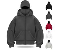 Générique Balaclava Hoodie Zipper, Double Hooded Zip Jacket Wind-resistant Winter Hoodies for Men,Pullover Hooded Sweatshirt (Grey,TTG)
