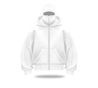 Générique Balaclava Hoodie Zipper, Double Hooded Zip Jacket Wind-resistant Winter Hoodies for Men,Pullover Hooded Sweatshirt (White,M)