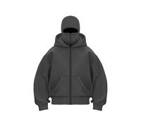 Générique Balaclava Ninja Zipper Hoodie With Built In Balaclava, Double Hooded Jacket Hoodie With Mask, Wind-Resistant Winter Hoodies (Dark gray (zipper),3TG)