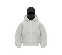 Générique Balaclava Ninja Zipper Hoodie With Built In Balaclava, Double Hooded Jacket Hoodie With Mask, Wind-Resistant Winter Hoodies (Light gray A (zipper),TG)