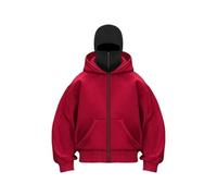 Générique Balaclava Ninja Zipper Hoodie with Built in Balaclava, Double Hooded Jacket Hoodie with Mask, Wind-Resistant Winter Hoodies (Red A (Zipper),TG)